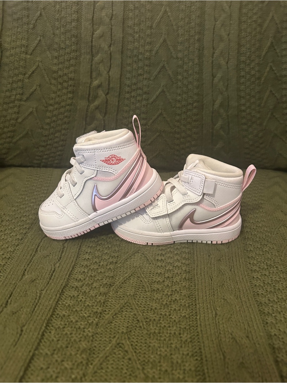 Nike Kids White and Light Pink High-Top Sneakers
